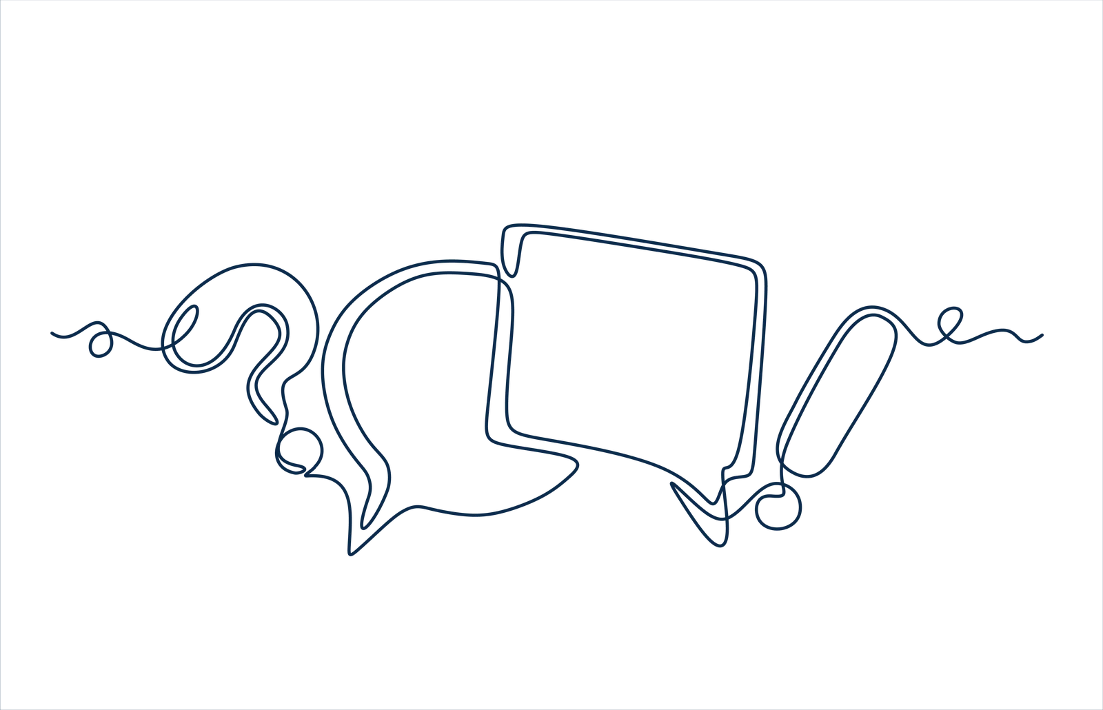 Line drawing of speech bubbles representing frequently asked questions about onsite primary care.