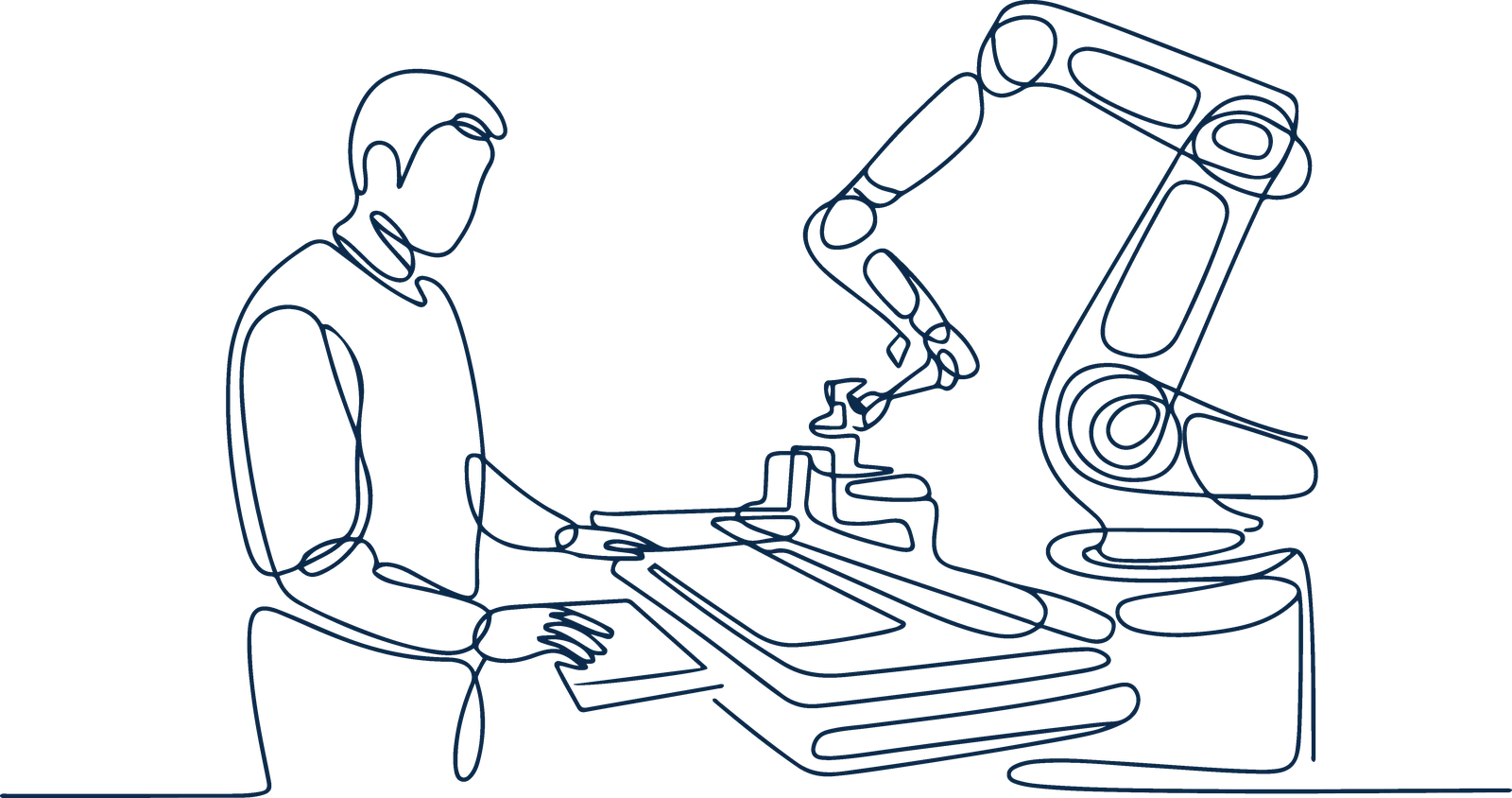 Line drawing of a member receiving free, friction-free care at an Archer onsite clinic.